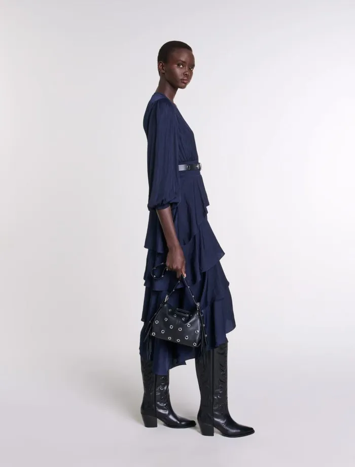 Maje Dresses Womens Ruffled Maxi Dress Navy