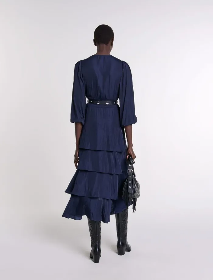 Maje Dresses Womens Ruffled Maxi Dress Navy