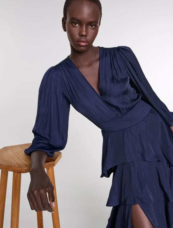 Maje Dresses Womens Ruffled Maxi Dress Navy