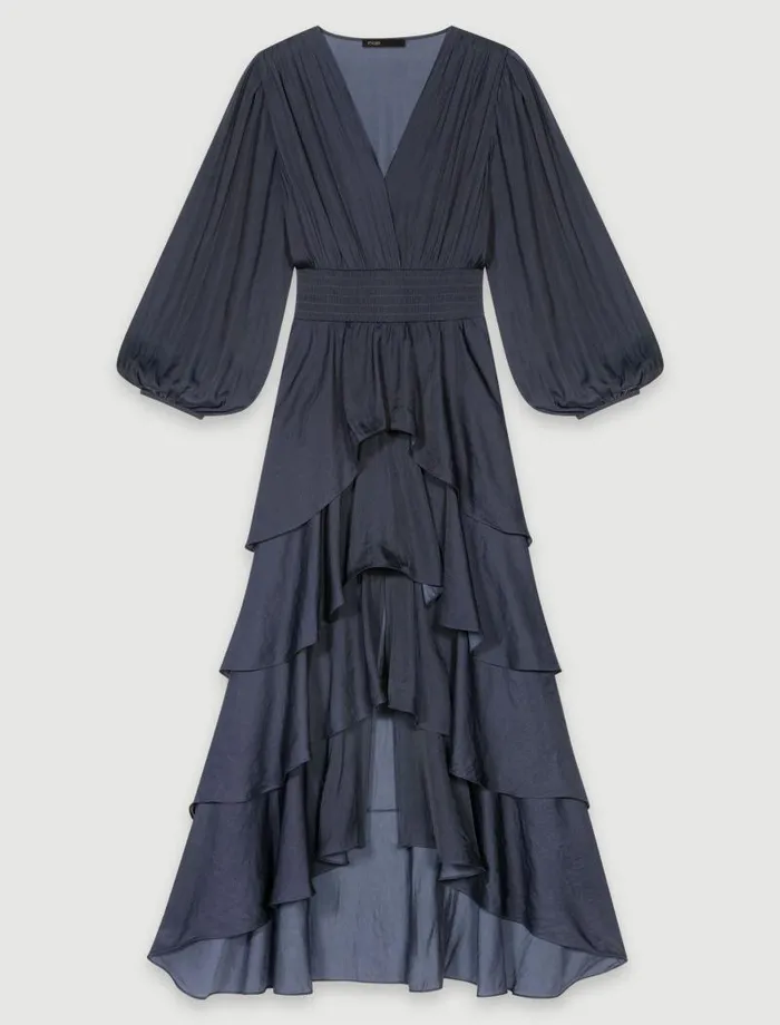 Maje Dresses Womens Ruffled Maxi Dress Navy