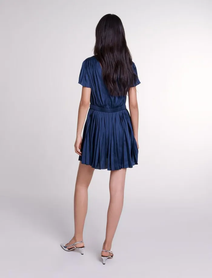 Maje Dresses Womens Short Pleated Dress Navy