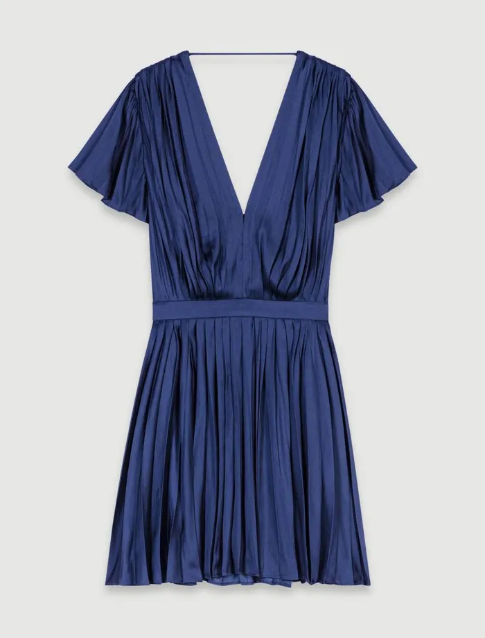 Maje Dresses Womens Short Pleated Dress Navy