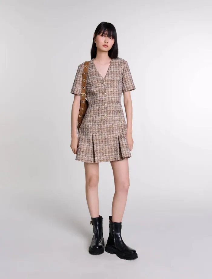 Maje Dresses Womens Short Tweed Dress Brown