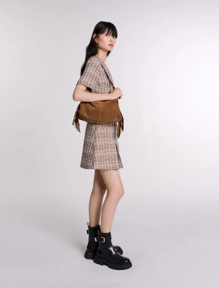 Maje Dresses Womens Short Tweed Dress Brown