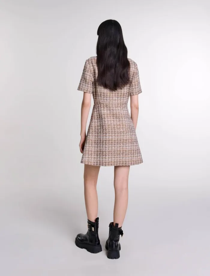 Maje Dresses Womens Short Tweed Dress Brown