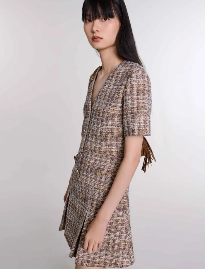 Maje Dresses Womens Short Tweed Dress Brown