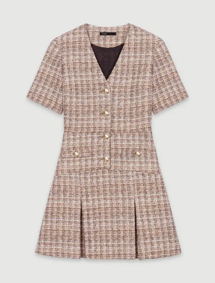 Maje Dresses Womens Short Tweed Dress Brown