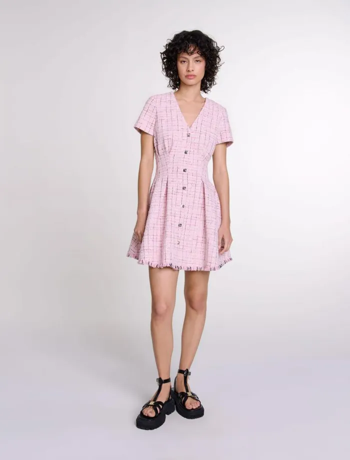 Maje Dresses Womens Tweed Babydoll Dress Pink