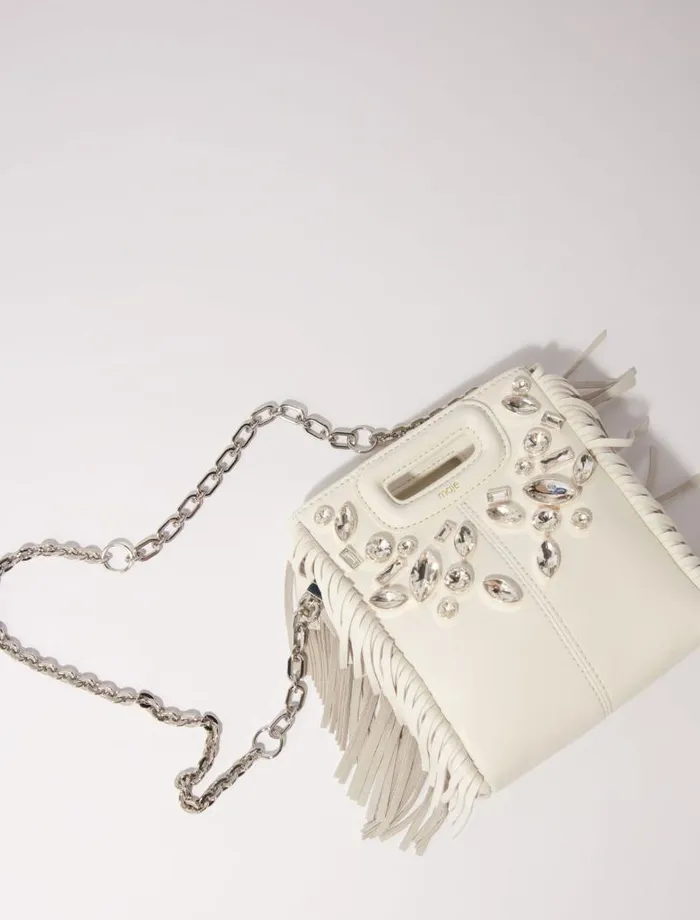 Maje Mini Bags Womens M Mini Leather Bag With Diamants White