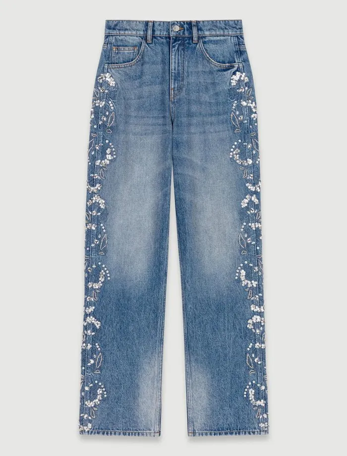 Maje Pants and Jeans Womens Embroidered Jeans Blue