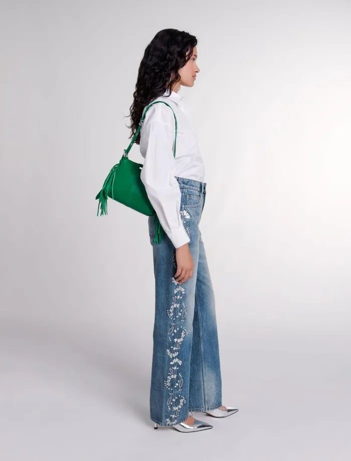Maje Pants and Jeans Womens Embroidered Jeans Blue