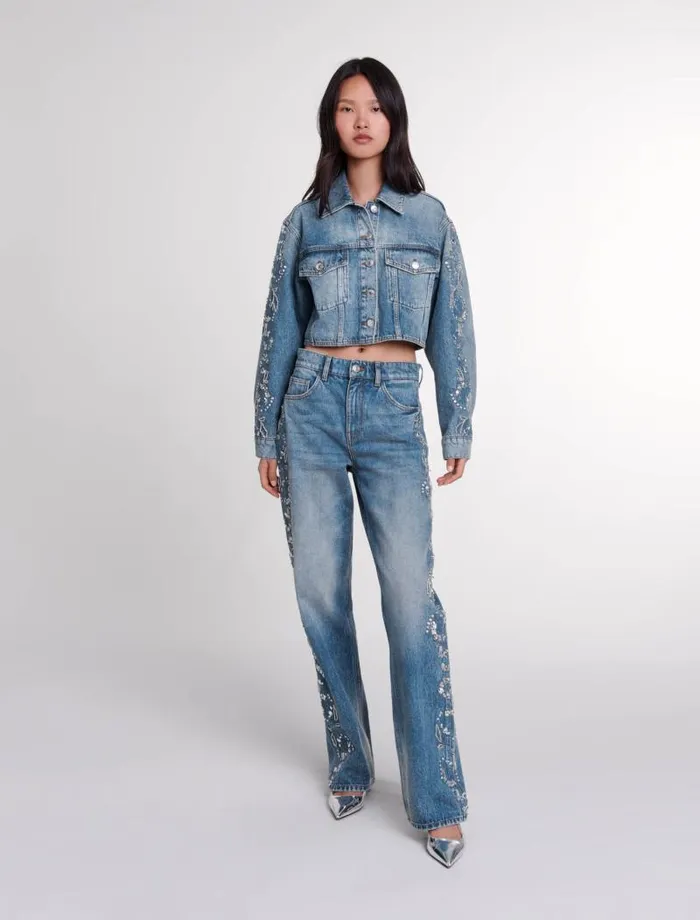 Maje Pants and Jeans Womens Embroidered Jeans Blue