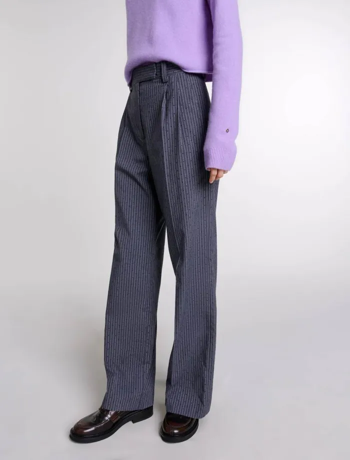 Maje Pants and Jeans Womens Rhinestone Suit Trousers Gray Striped Tennis Rhinestone