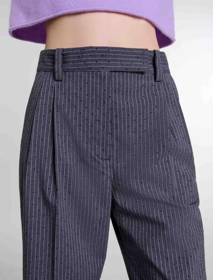 Maje Pants and Jeans Womens Rhinestone Suit Trousers Gray Striped Tennis Rhinestone