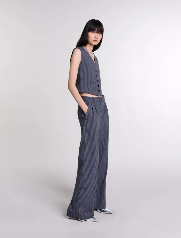 Maje Pants and Jeans Womens Rhinestone Suit Trousers Gray Striped Tennis Rhinestone