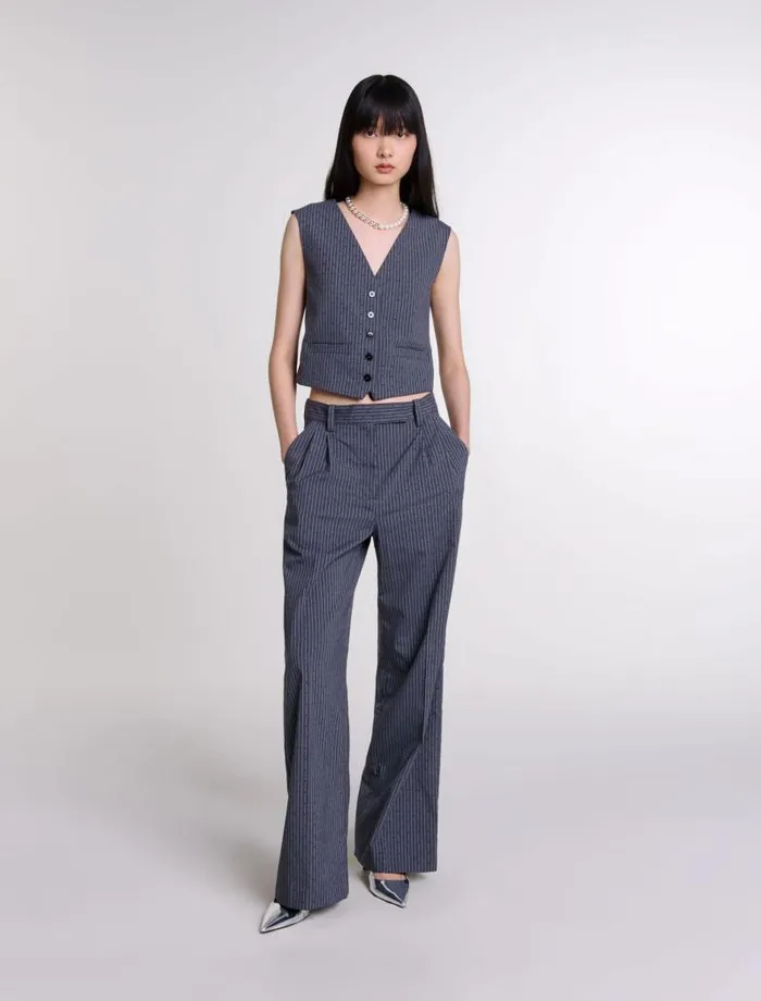 Maje Pants and Jeans Womens Rhinestone Suit Trousers Gray Striped Tennis Rhinestone