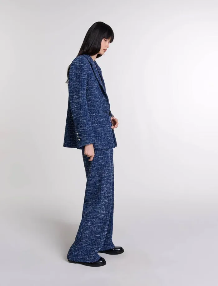 Maje Pants and Jeans Womens Wideleg Tweed Trousers Blue