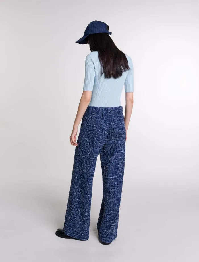 Maje Pants and Jeans Womens Wideleg Tweed Trousers Blue