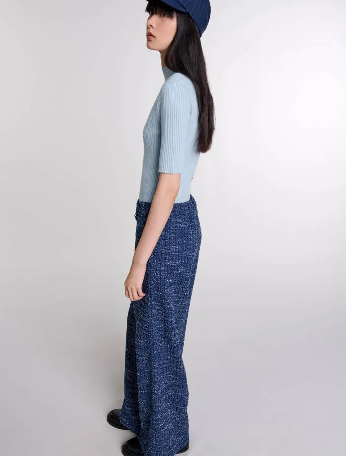 Maje Pants and Jeans Womens Wideleg Tweed Trousers Blue