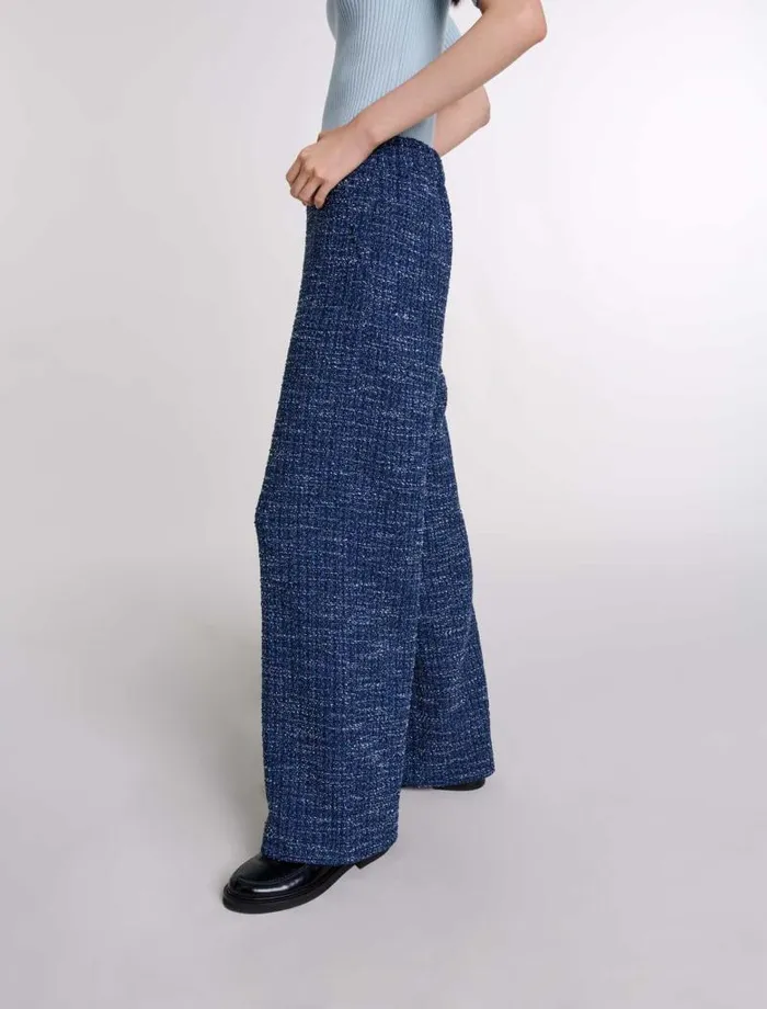 Maje Pants and Jeans Womens Wideleg Tweed Trousers Blue