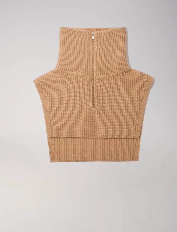 Maje Scarves and Ponchos Womens Cashmerewool Zipup Neck Warmer Camel