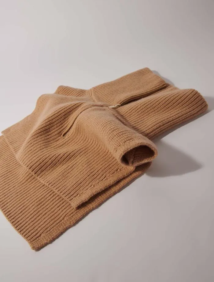 Maje Scarves and Ponchos Womens Cashmerewool Zipup Neck Warmer Camel