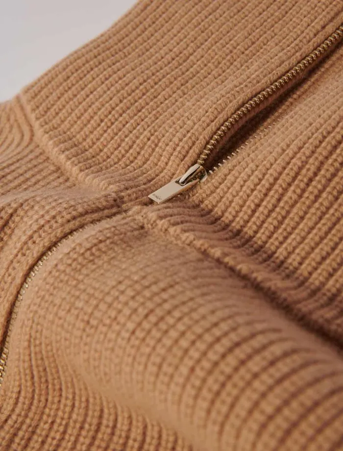 Maje Scarves and Ponchos Womens Cashmerewool Zipup Neck Warmer Camel