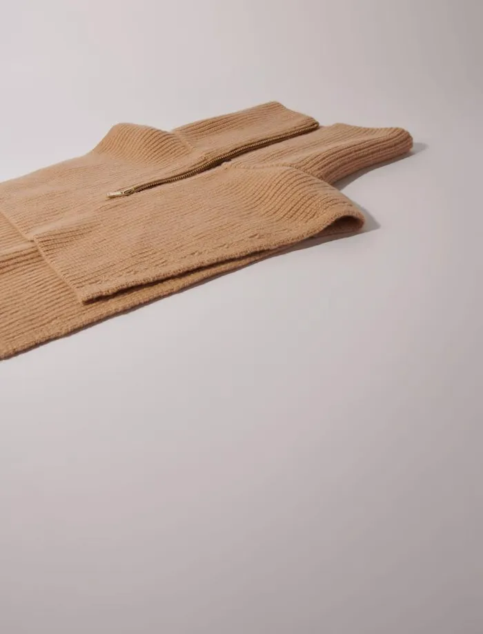 Maje Scarves and Ponchos Womens Cashmerewool Zipup Neck Warmer Camel
