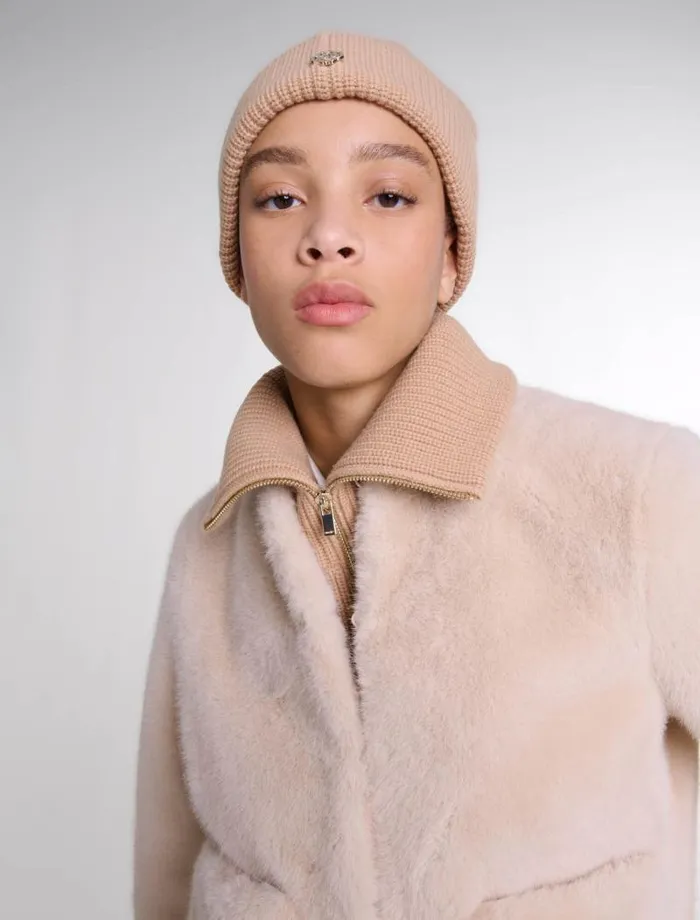 Maje Scarves and Ponchos Womens Cashmerewool Zipup Neck Warmer Camel