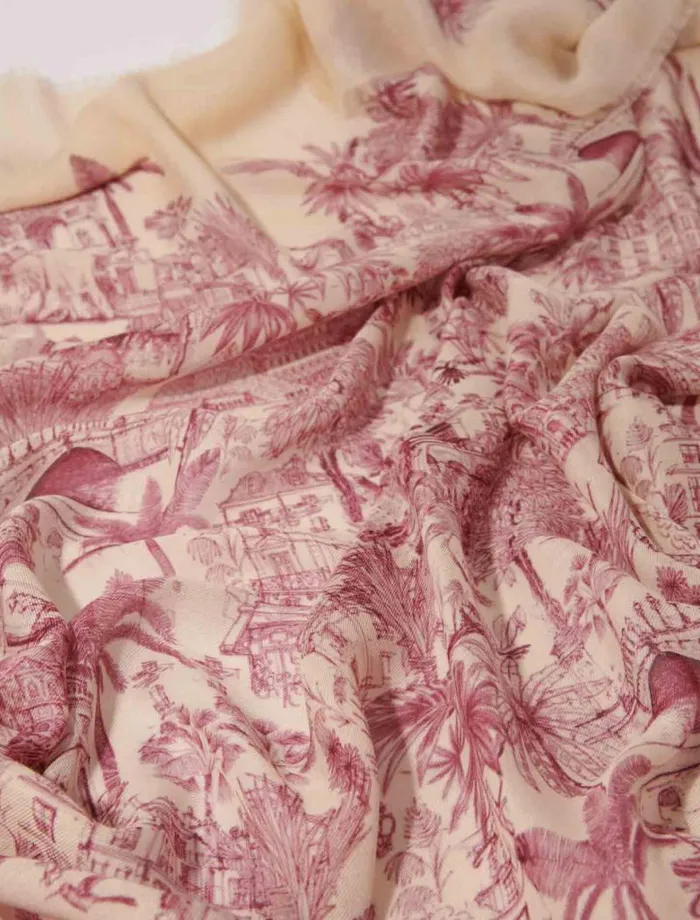 Maje Scarves and Ponchos Womens Patterned Cashmere Blend Scarf Pink Jungle Canvas