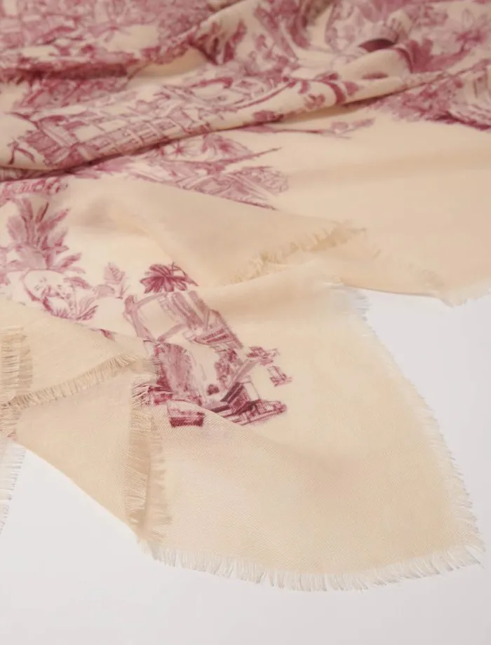 Maje Scarves and Ponchos Womens Patterned Cashmere Blend Scarf Pink Jungle Canvas
