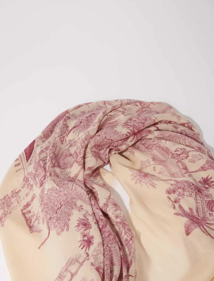 Maje Scarves and Ponchos Womens Patterned Cashmere Blend Scarf Pink Jungle Canvas