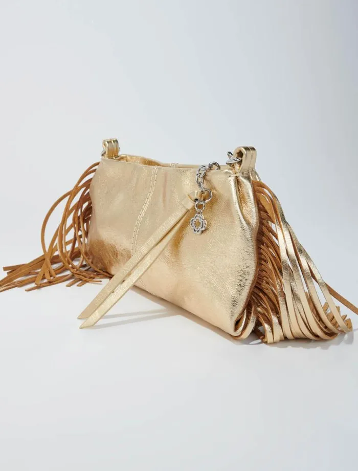 Maje Small Leather Goods Womens Metallic Leather Miss M Clutch Bag Gold