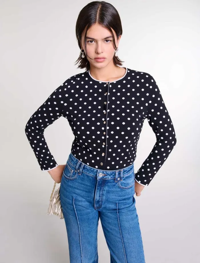 Maje Sweaters and Cardigans Womens Fancy Knit Cardigan Blackwhite