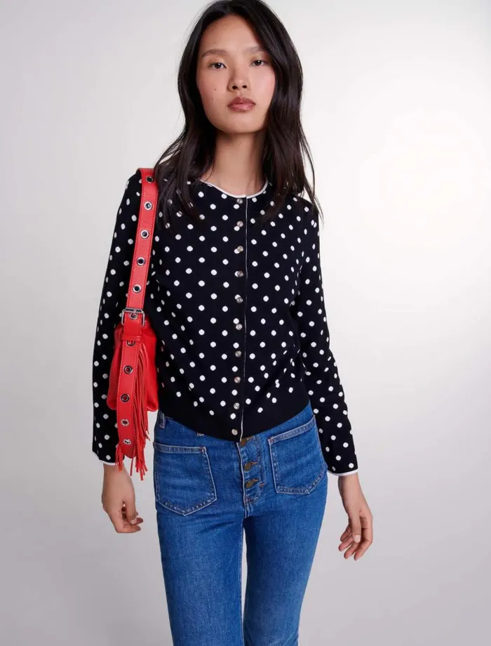 Maje Sweaters and Cardigans Womens Fancy Knit Cardigan Blackwhite