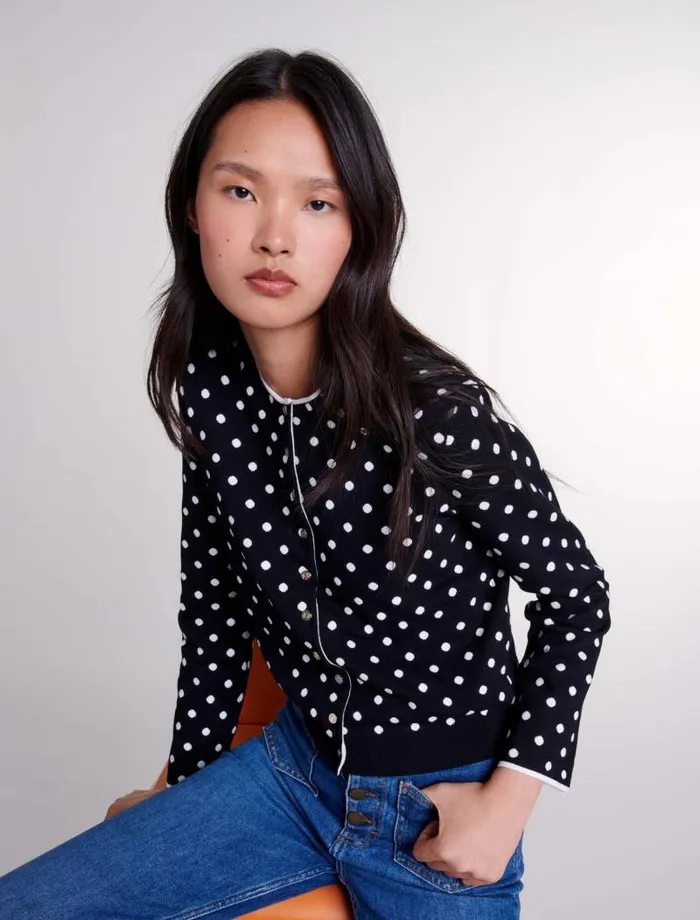Maje Sweaters and Cardigans Womens Fancy Knit Cardigan Blackwhite