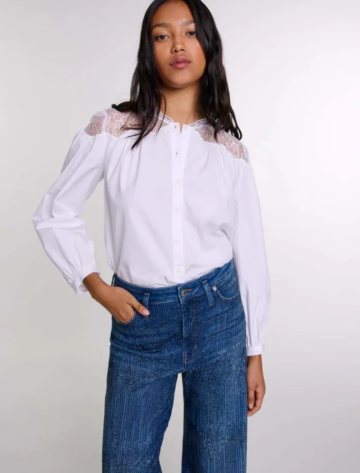 Maje Tops and Shirts Womens Lace Shirt White