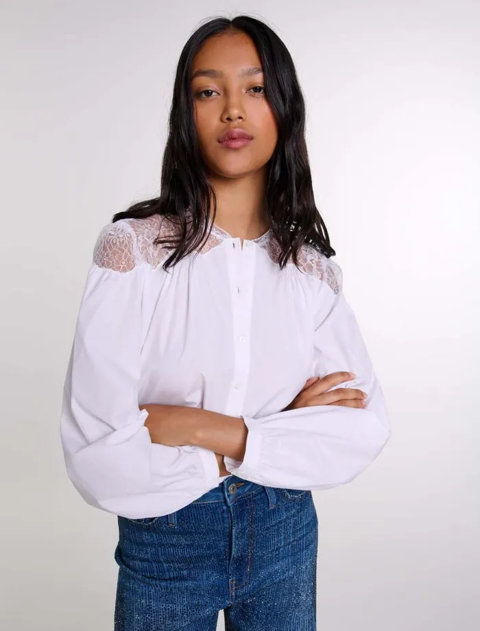 Maje Tops and Shirts Womens Lace Shirt White