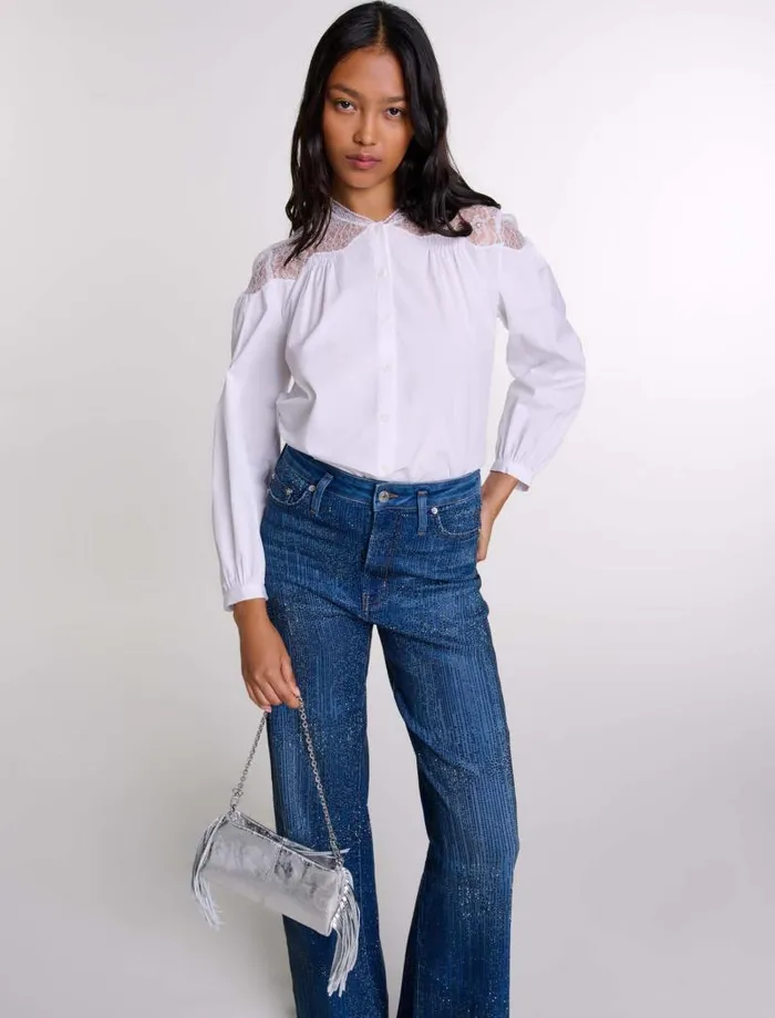 Maje Tops and Shirts Womens Lace Shirt White