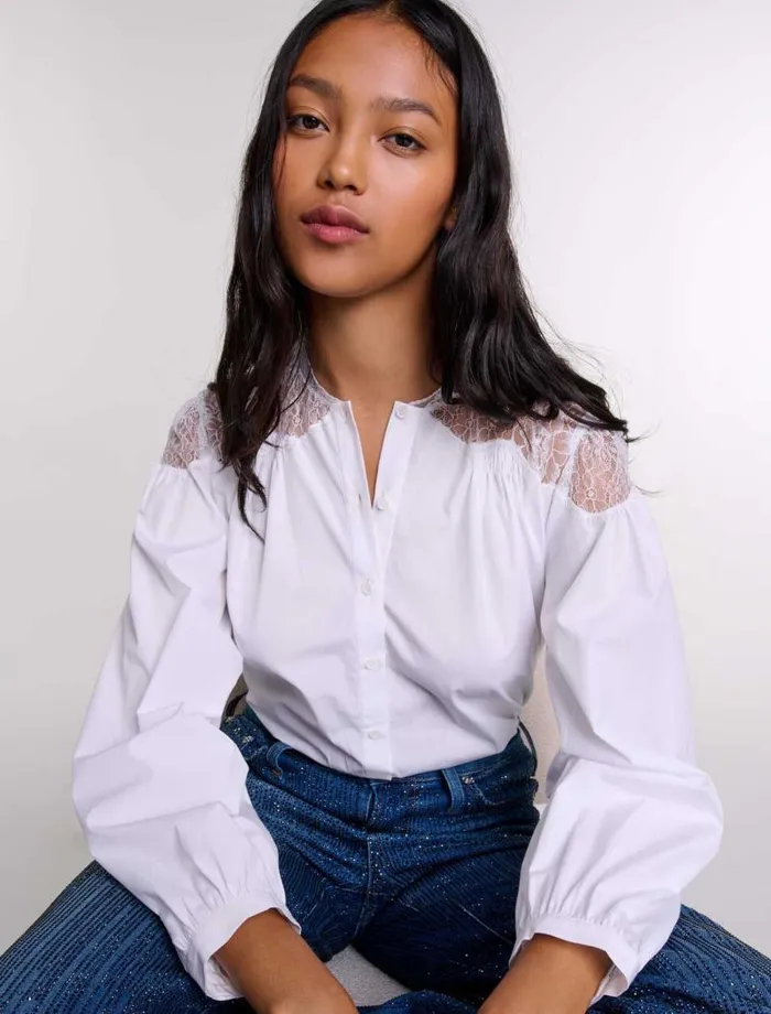 Maje Tops and Shirts Womens Lace Shirt White