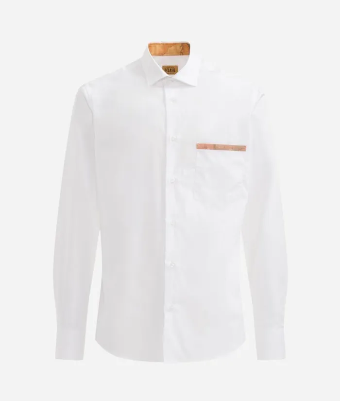 Man Knitwears Shirts and TShirts Alviero Martini Slim Fit Cotton Shirt With Pocket Detail White