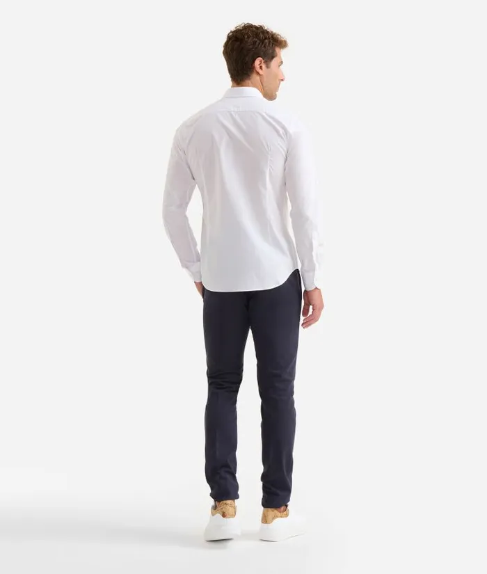 Man Knitwears Shirts and TShirts Alviero Martini Slim Fit Cotton Shirt With Pocket Detail White