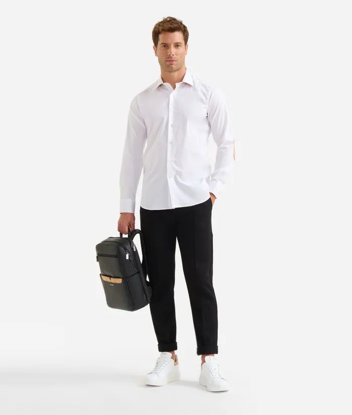 Man Knitwears Shirts and TShirts Alviero Martini Slim Fit Stretch Cotton Shirt With Geo Classic Elbow Patches White Man Knitwears Shirts and TShirts Alviero Martini Slim Fit Stretch Cotton Shirt With Geo Classic Elbow Patches White