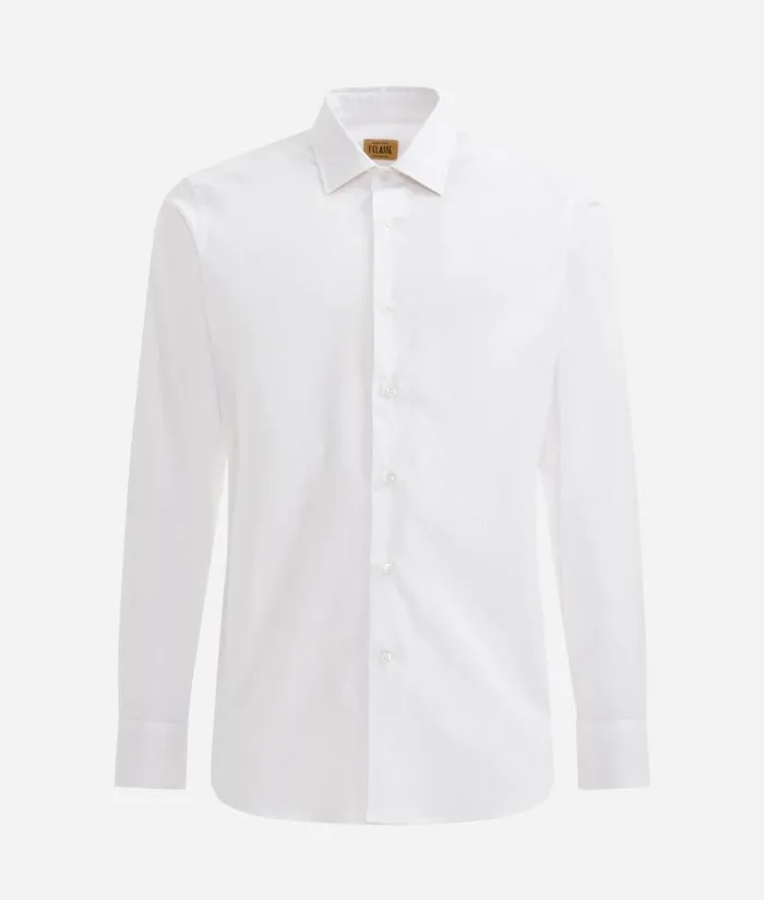 Man Knitwears Shirts and TShirts Alviero Martini Slim Fit Stretch Cotton Shirt With Geo Classic Elbow Patches White