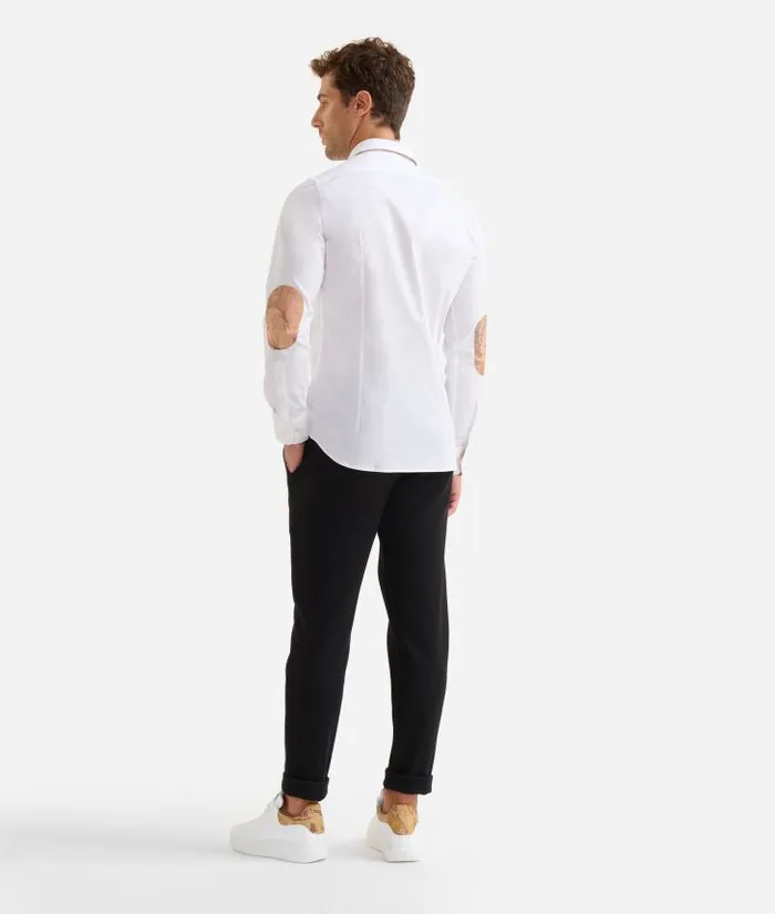Man Knitwears Shirts and TShirts Alviero Martini Slim Fit Stretch Cotton Shirt With Geo Classic Elbow Patches White
