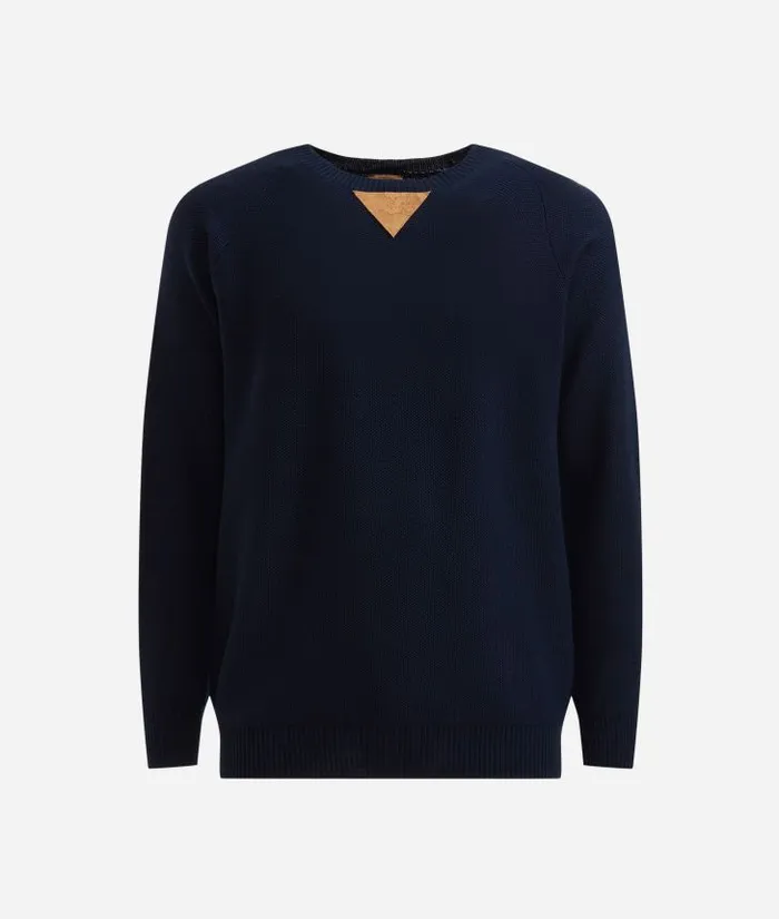 Man Knitwears Shirts and TShirts Alviero Martini Wool Blend Yarn Crewneck Sweater With Geo Classic Elbow Patches Night Blue