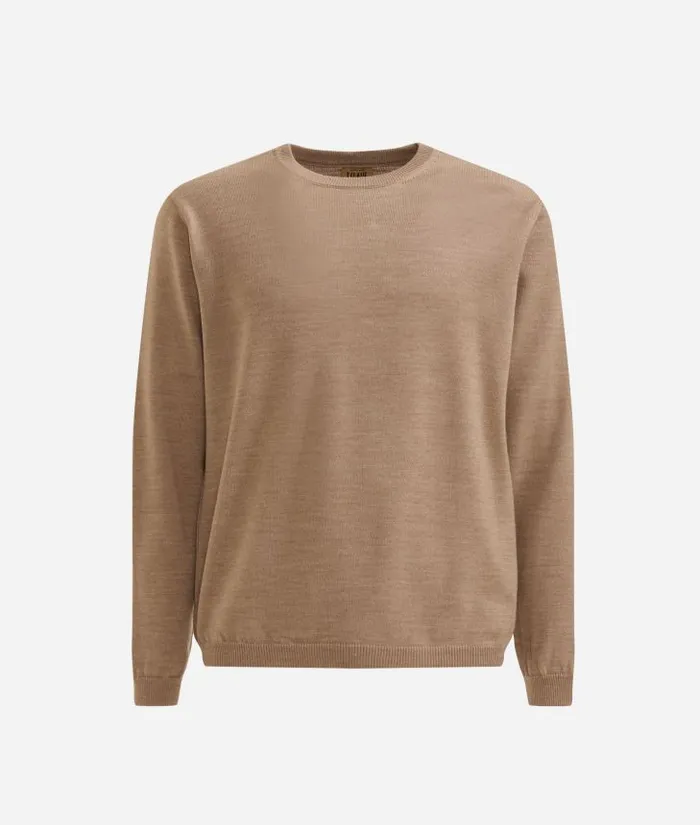 Man Knitwears Shirts and TShirts Alviero Martini Wool Blend Yarn Crewneck Sweater With Geo Classic Elbow Patches Walnut