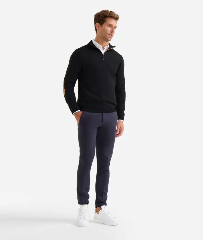 Man Knitwears Shirts and TShirts Alviero Martini Wool Blend Yarn Sweater With Zip Collar And Geo Classic Elbow Patches Black Man Knitwears Shirts and TShirts Alviero Martini Wool Blend Yarn Sweater With Zip Collar And Geo Classic Elbow Patches Black