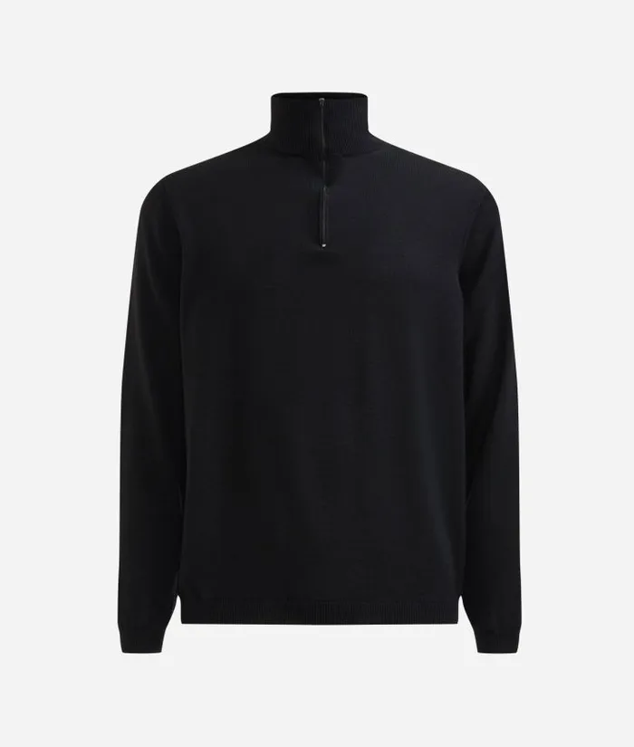 Man Knitwears Shirts and TShirts Alviero Martini Wool Blend Yarn Sweater With Zip Collar And Geo Classic Elbow Patches Black