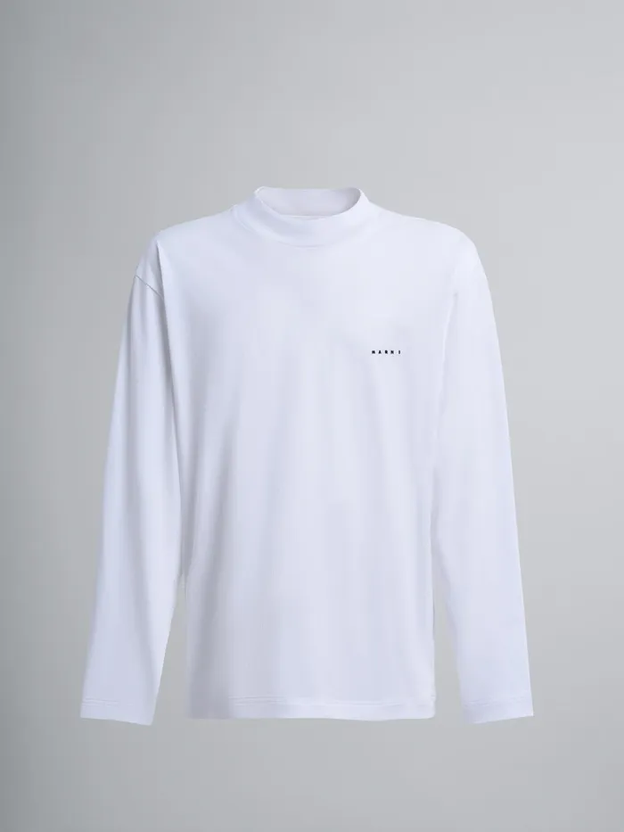 Marni Bio Jersey Logo Embroidery Long Sleeve Tshirt Lily White Mens Sweatshirts and Tshirts